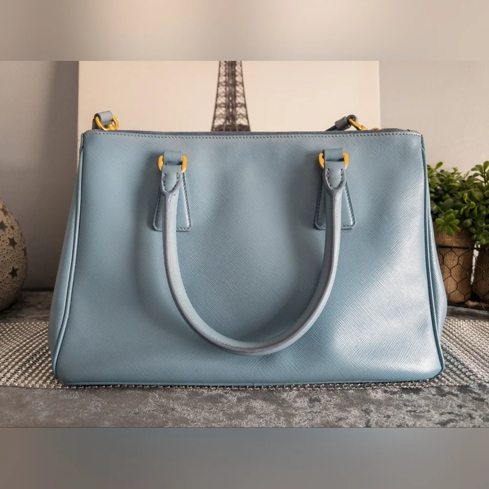 Prada Medium Saffiano Lux Galleria Double Zip Tote w/Adjustable Strap-Light Blue - Picture 10 of 17
